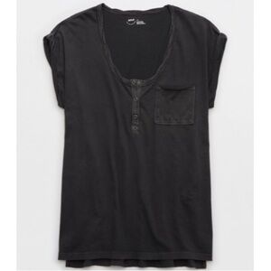 Aerie Oversized Henley T-Shirt In Smoked Gray